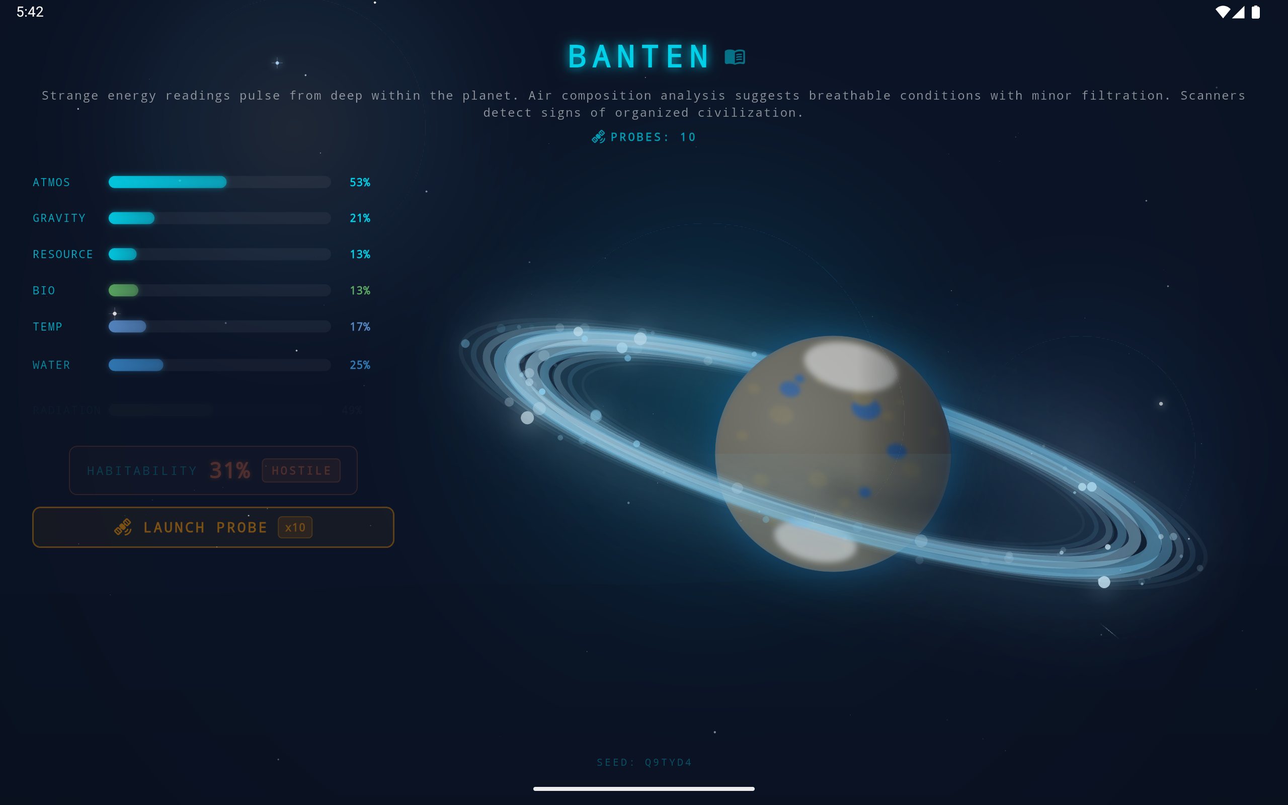 Planet scan of Banten, a ringed desert world